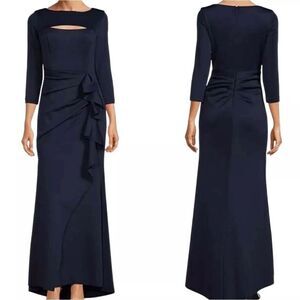 XSCAPE Scuba Boat Neck 3/4 Sleeve Cut-Out Ruched Side Bow Gown Size 18W